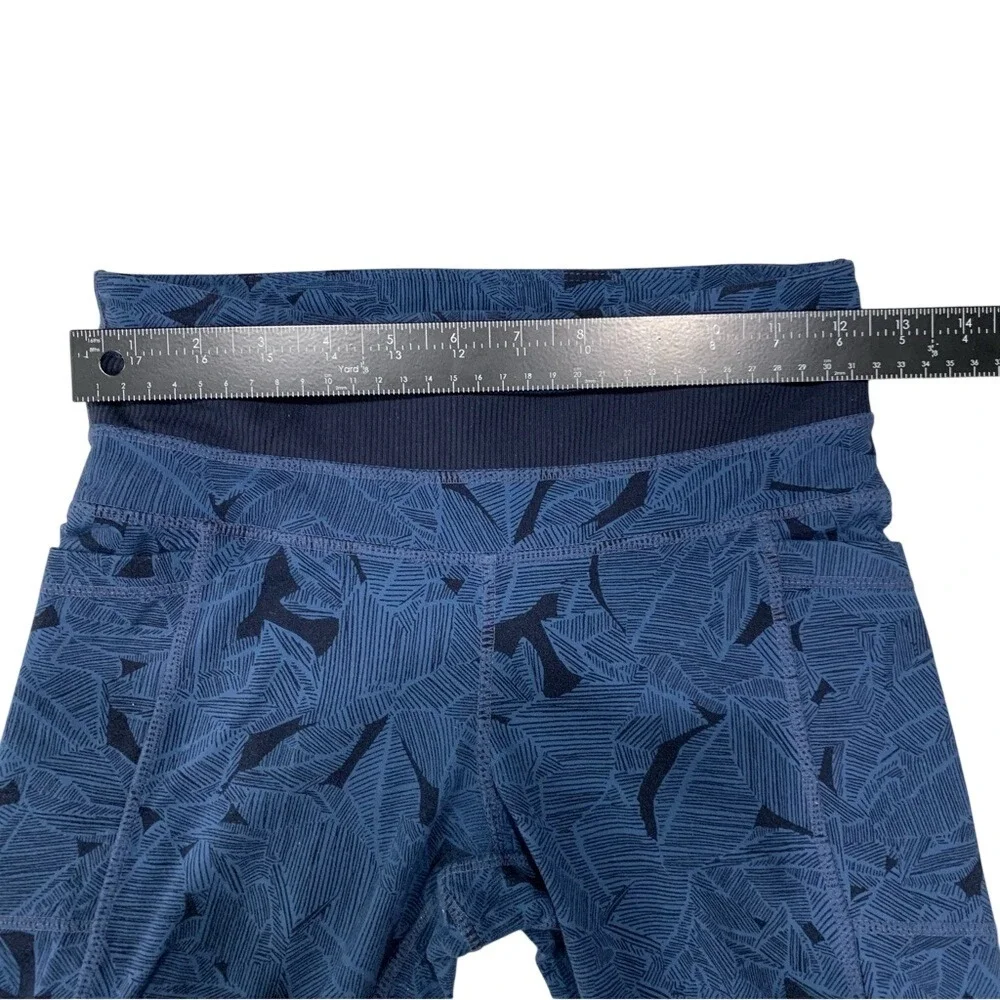 Athleta Leggings Tropical Excursion Blue/Navy Leaf Ribbed Athletic Gym Size‎ XS